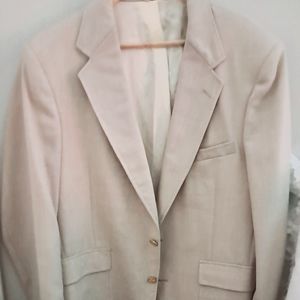 Mikael York collection Britain designer vtg Euc linen light tan blazer.
